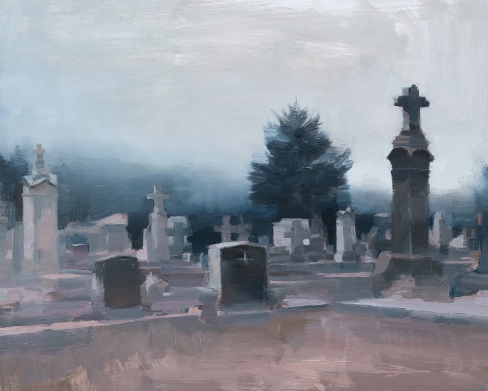 "Monuments," 2019. Oil on panel, 16 x 20 inches.